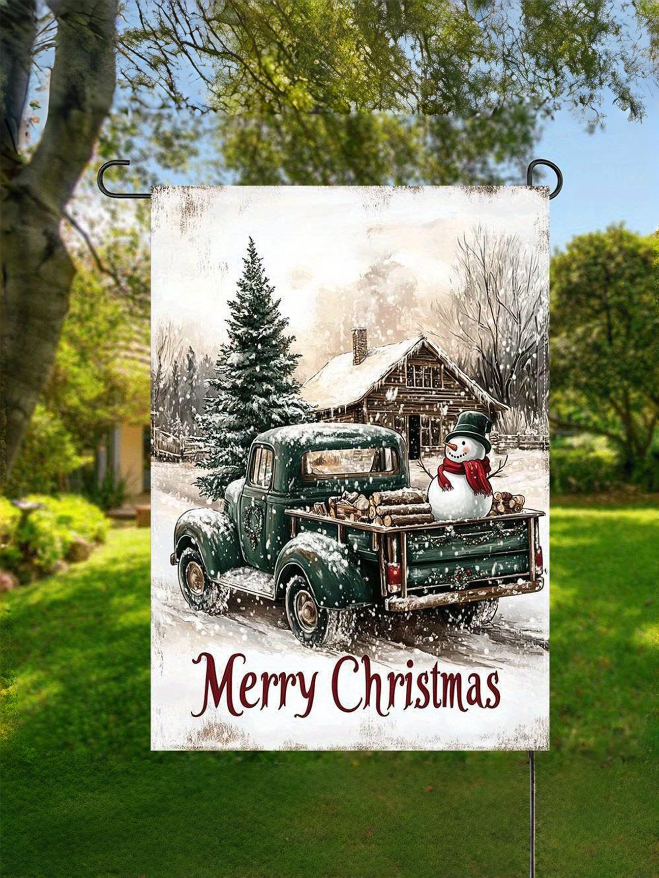 Winter Snowman Christmas Garden Banner（Not lnclude Flagpole）